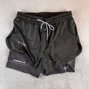 SAVD Joshua 1:9 Christian Athletic Shorts Black 2-in-1 Running Gym Mens XS NWOT